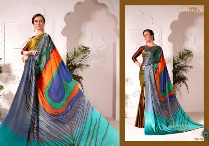 New Designer More Pankh Silk Print Sarees Collection 20401-20408 Varsiddhi Wholesale Sarees Catalog